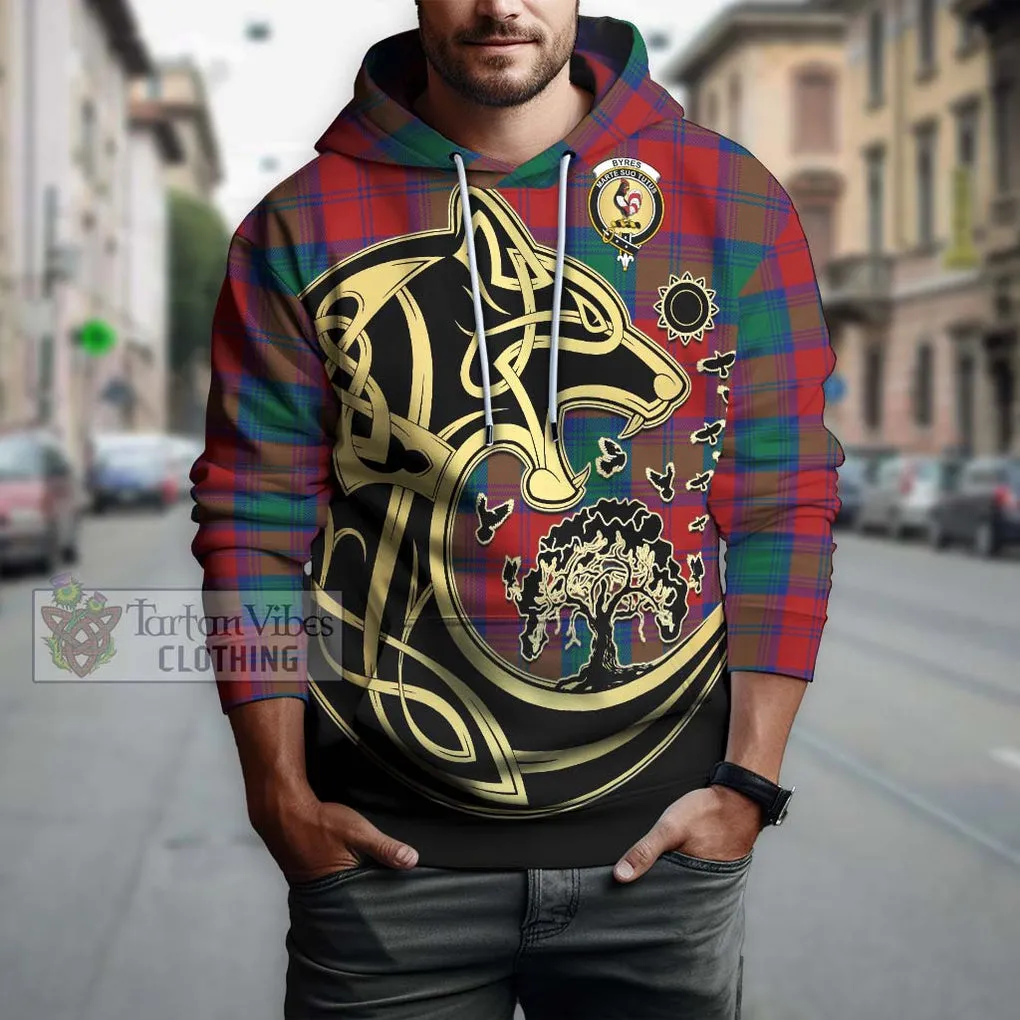 Byres (Byses) Tartan Hoodie with Family Crest Celtic Wolf Style