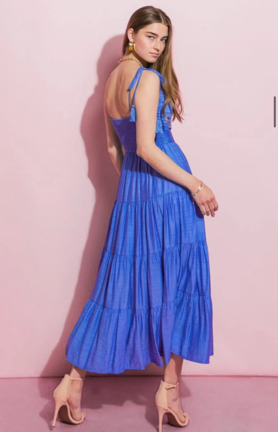 Calista Tiered Maxi Dress: Cobalt