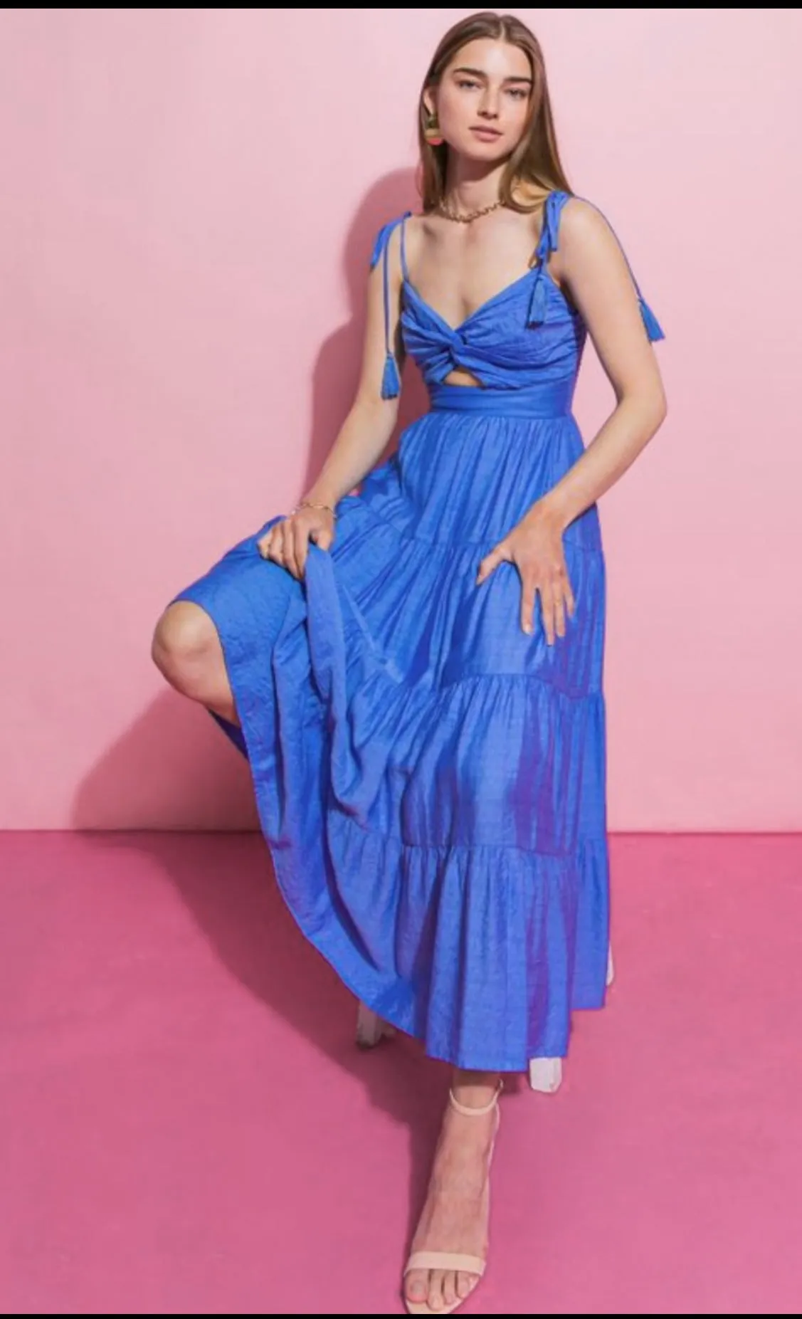 Calista Tiered Maxi Dress: Cobalt