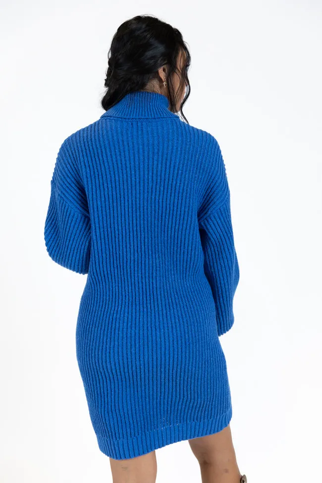 Call My Bluff Blue Bubble Sleeve Turtleneck Sweater Dress FINAL SALE