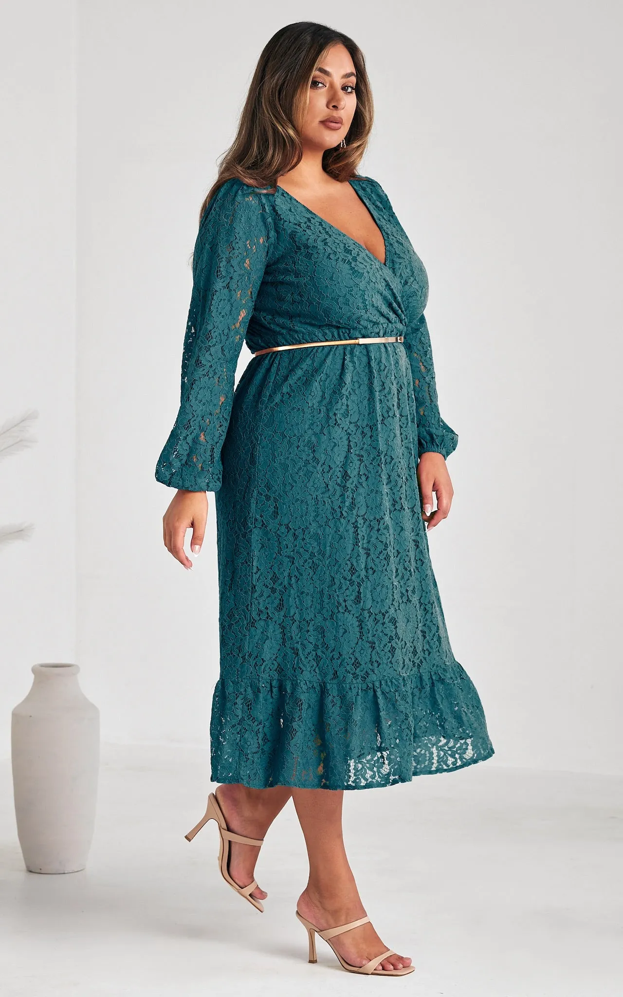 Camellia Lace Midi Dress - Teal Blue