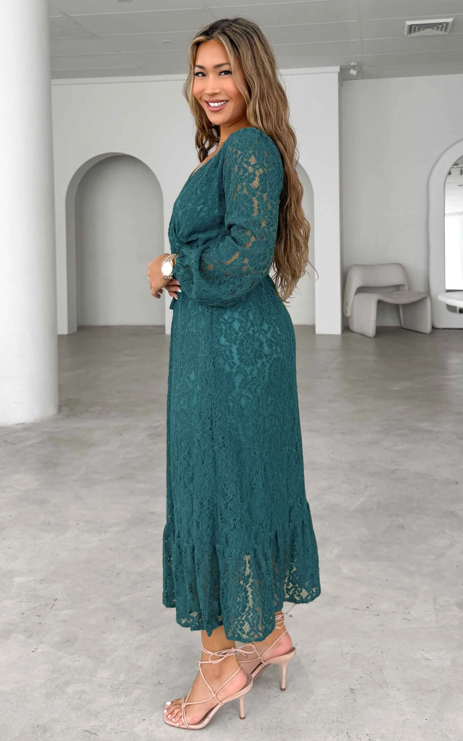 Camellia Lace Midi Dress - Teal Blue