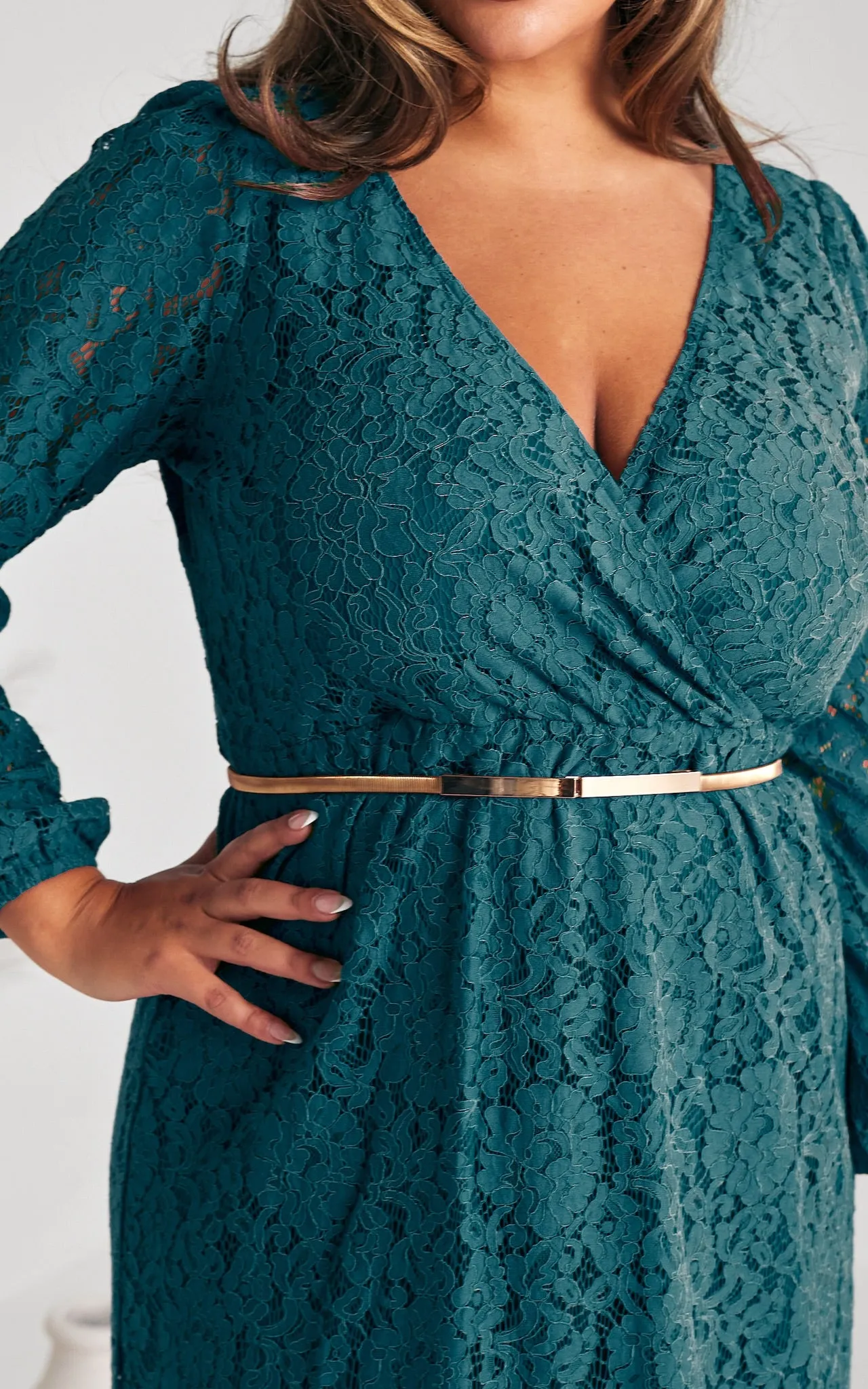 Camellia Lace Midi Dress - Teal Blue