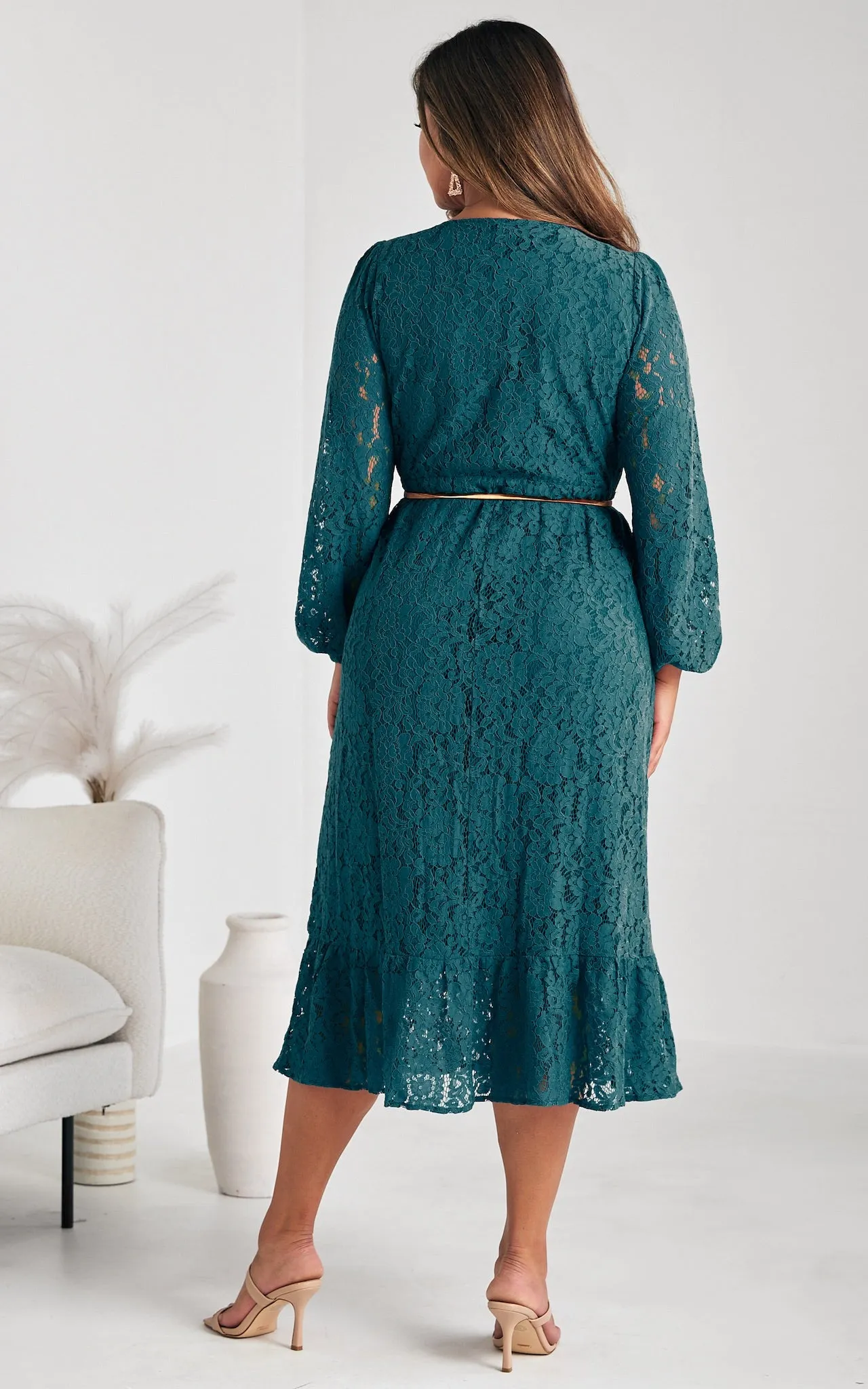 Camellia Lace Midi Dress - Teal Blue