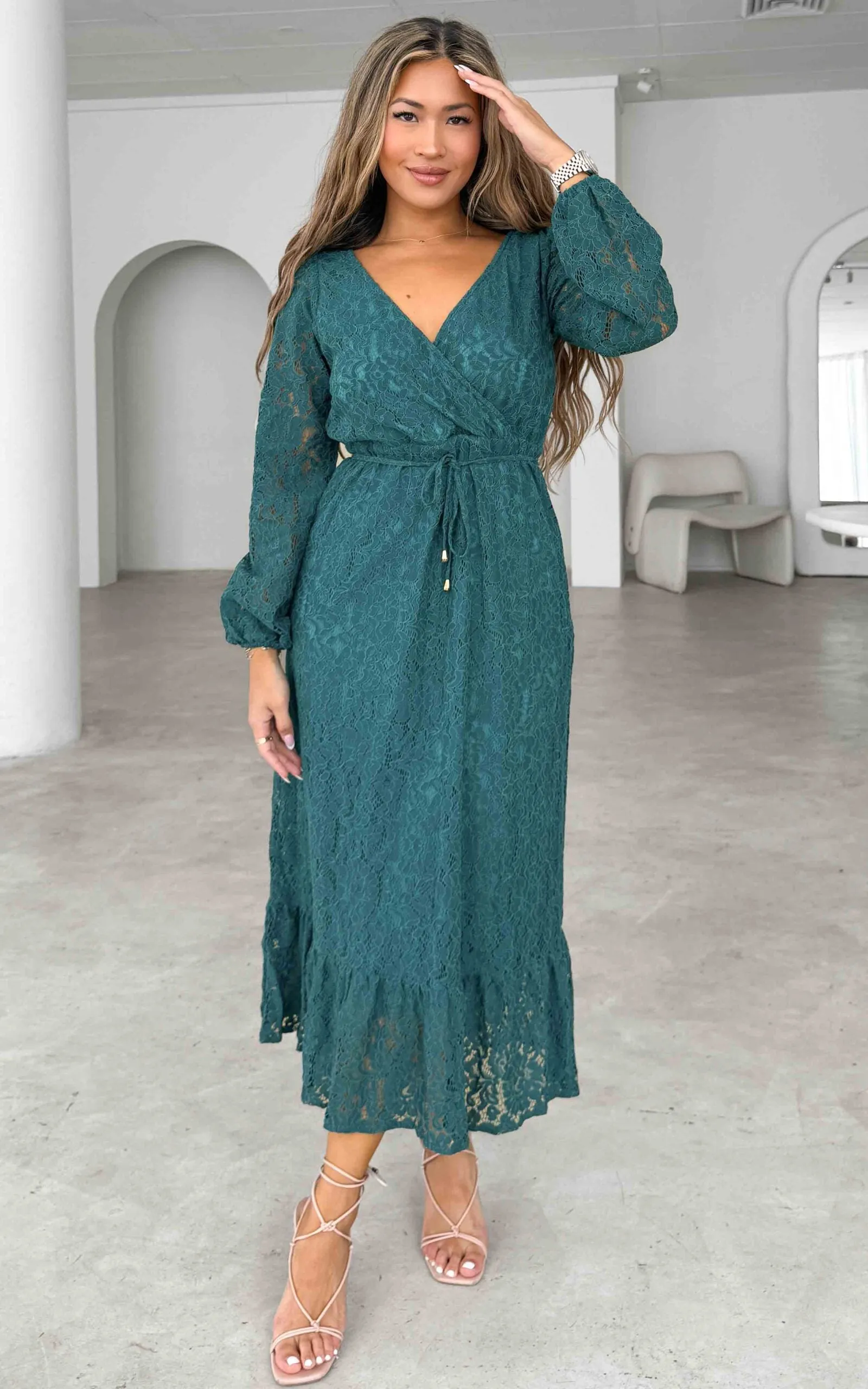 Camellia Lace Midi Dress - Teal Blue