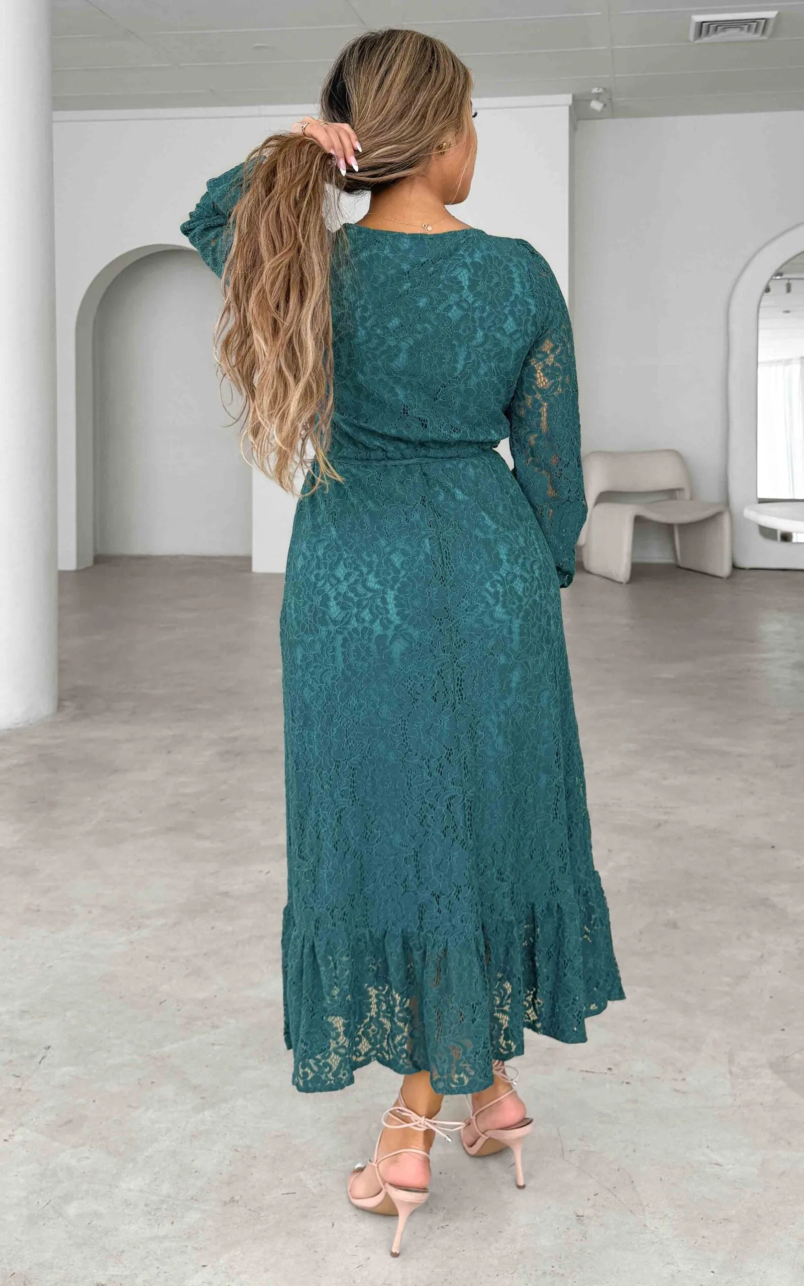 Camellia Lace Midi Dress - Teal Blue