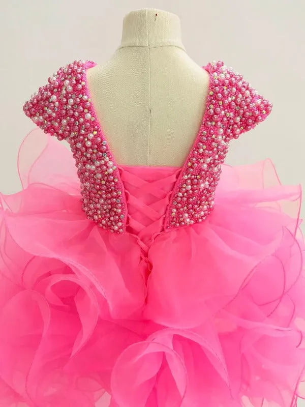 Cap Sleeve Little Girl/Infant/Toddler Pink Cupcake Pageant Dress