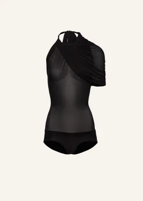 Cape effect halter bodysuit in black