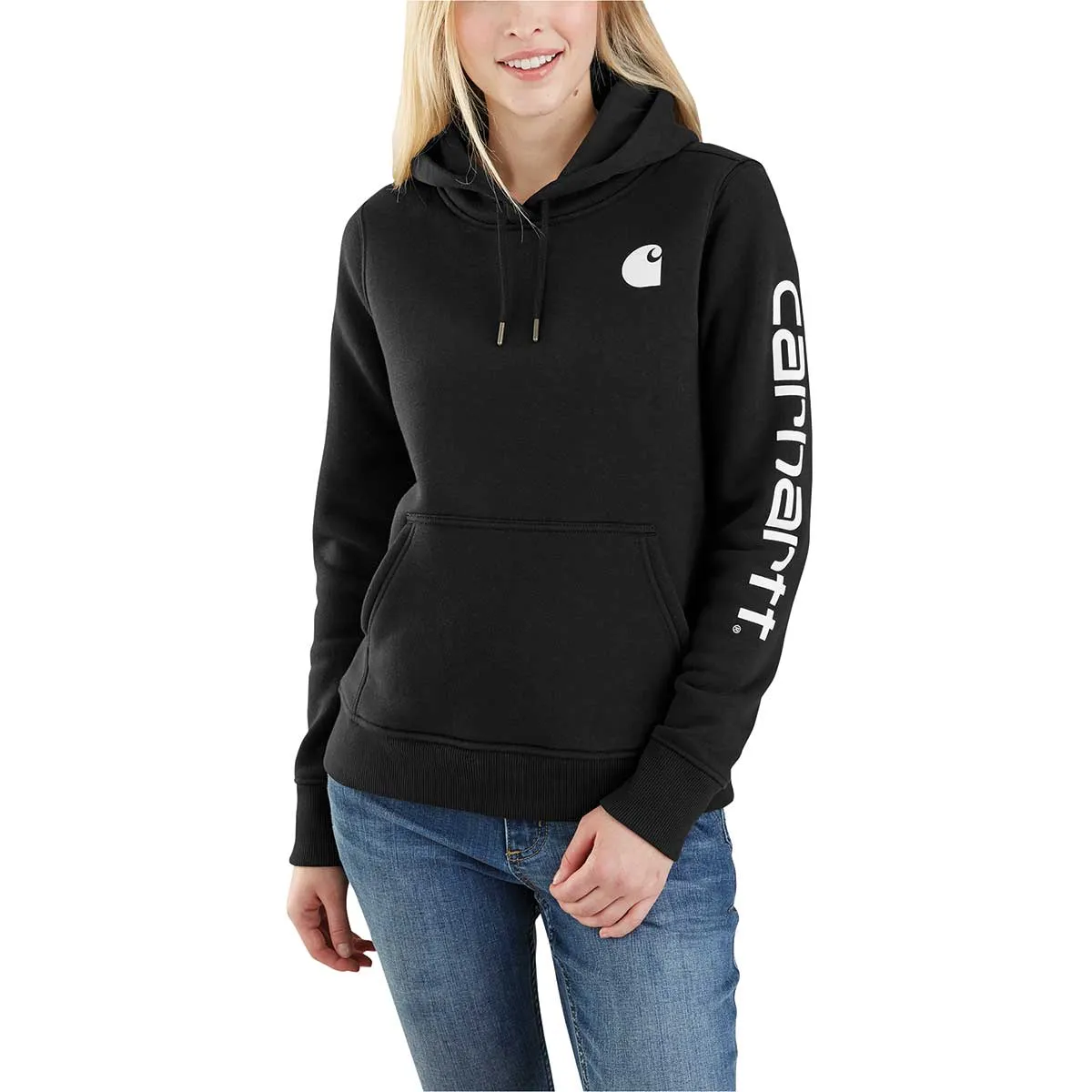 Carhartt Women's Relaxed Fit Midweight Logo Sleeve Hooded Sweatshirt