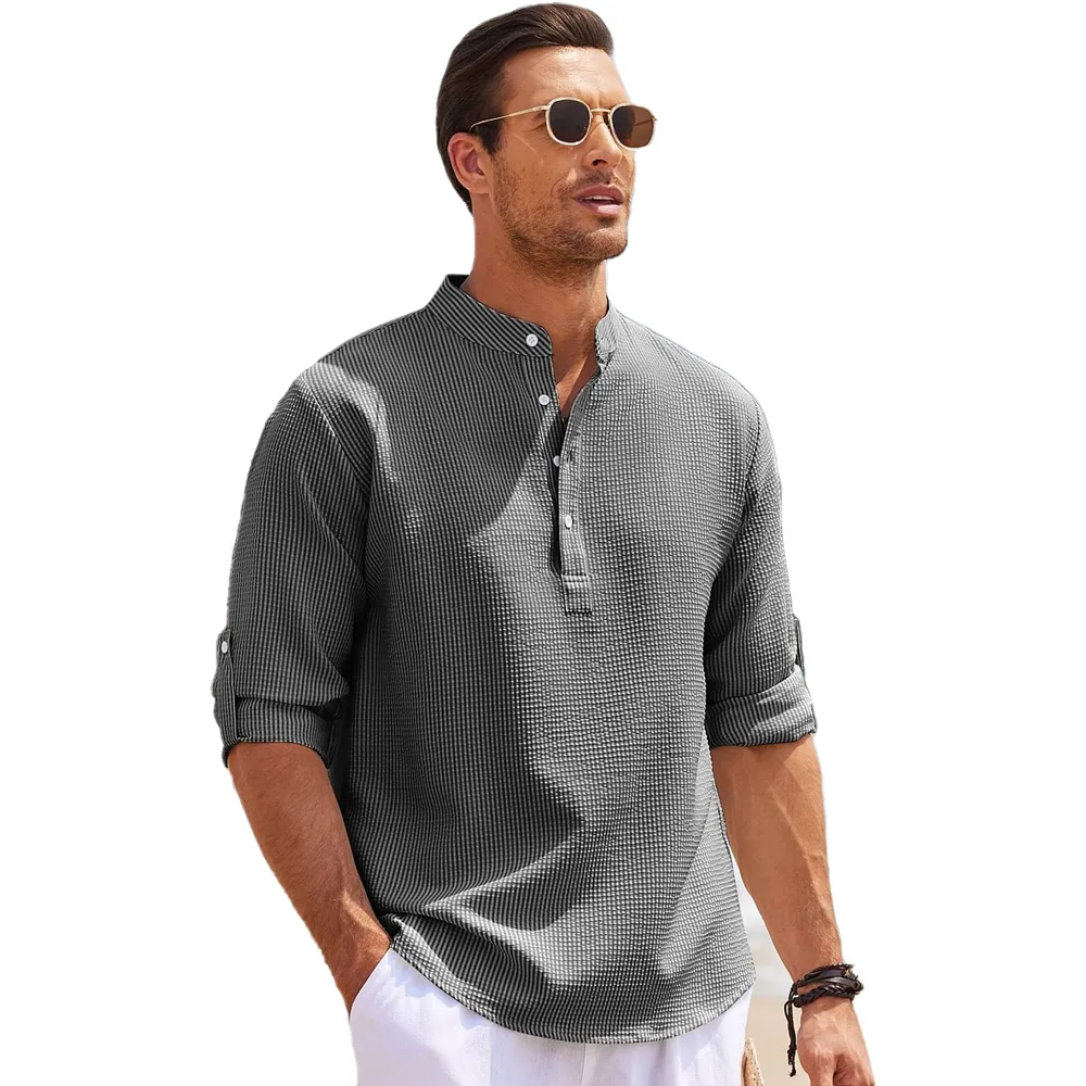 CASUAL RETRO 3/4 SLEEVE HENLEY SHIRT