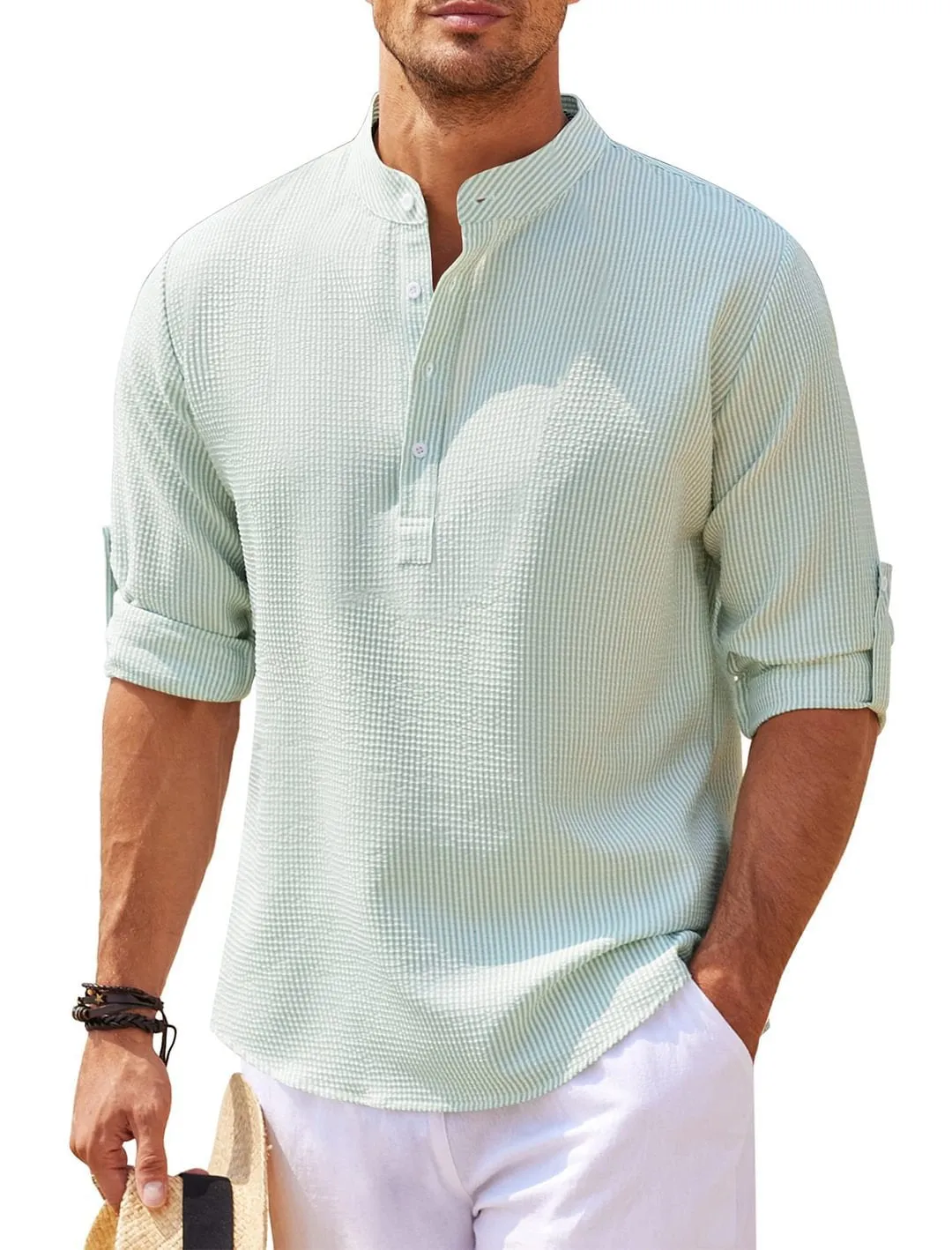 CASUAL RETRO 3/4 SLEEVE HENLEY SHIRT