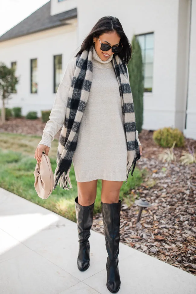 Changing Locations Beige Turtleneck Sweater Dress