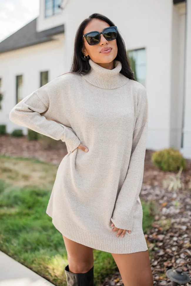 Changing Locations Beige Turtleneck Sweater Dress