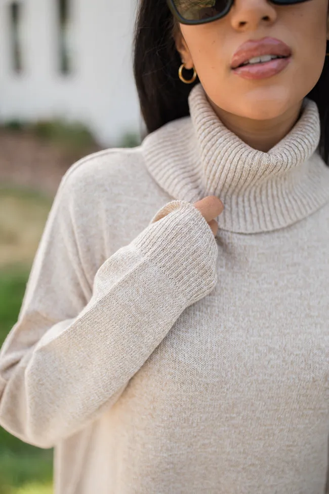 Changing Locations Beige Turtleneck Sweater Dress