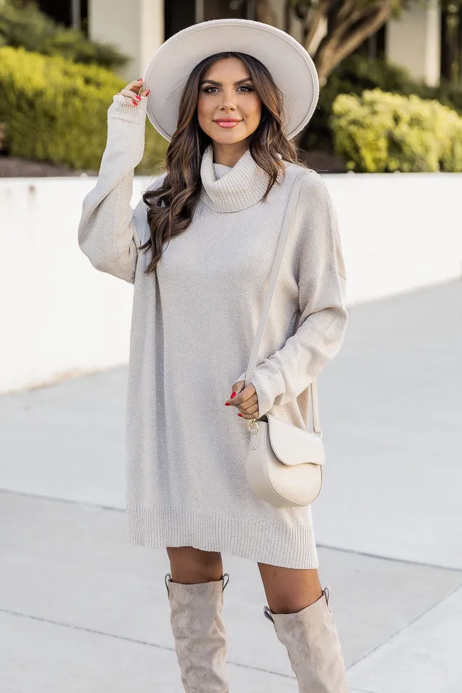 Changing Locations Beige Turtleneck Sweater Dress