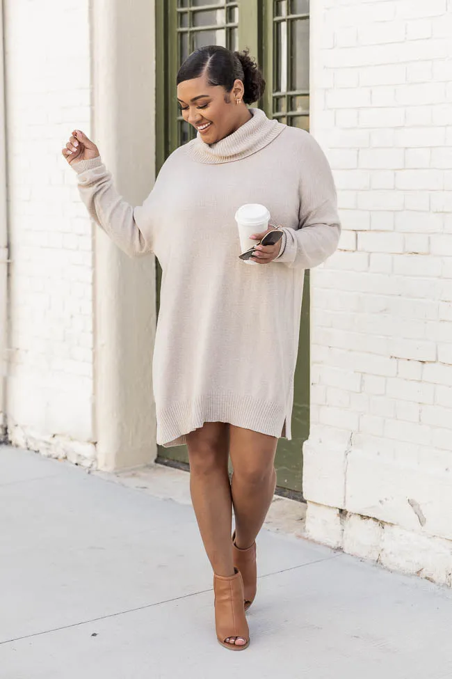 Changing Locations Beige Turtleneck Sweater Dress