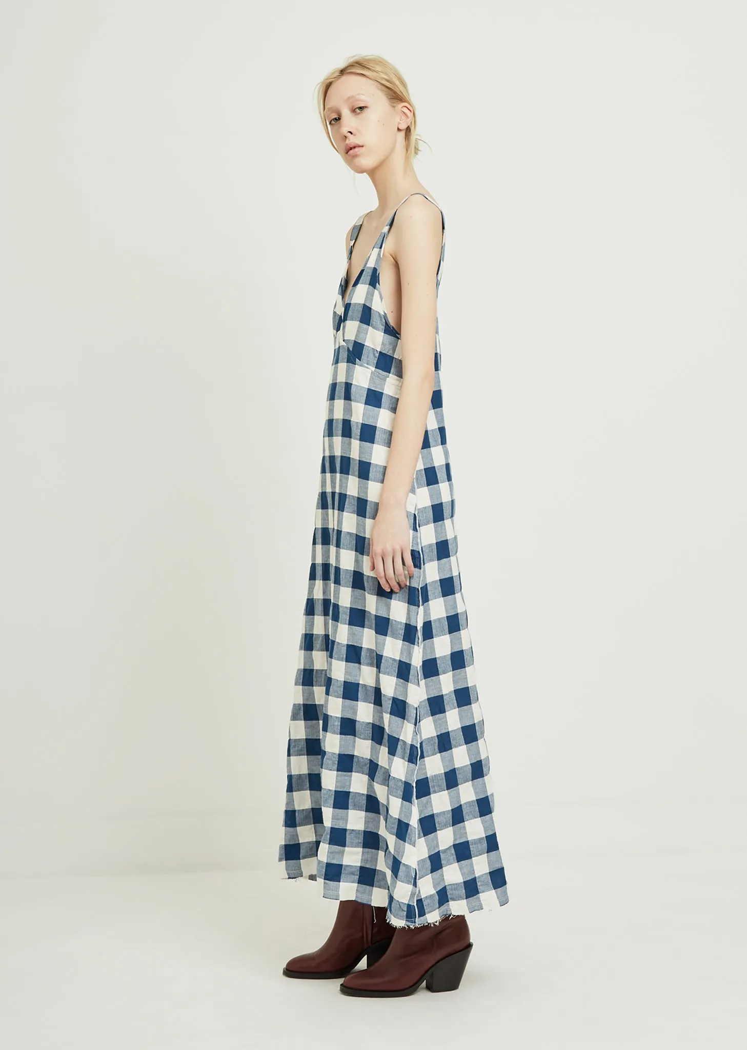 Check Long Slip Dress