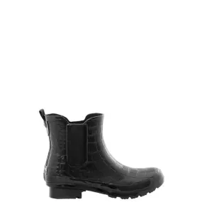 Chelsea Black Croc Emboss Rain Boots