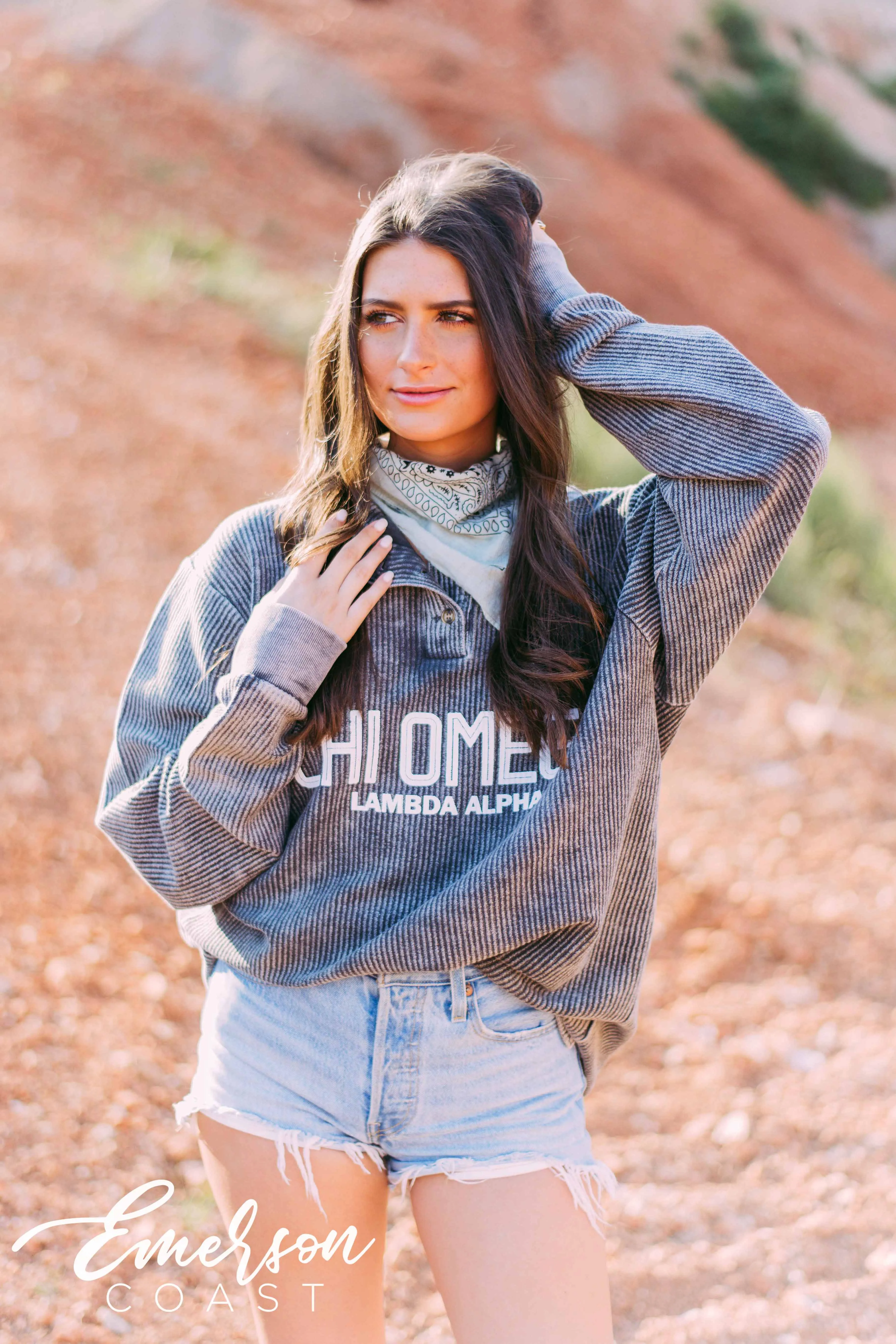 Chi Omega Charcoal Corduroy Henley