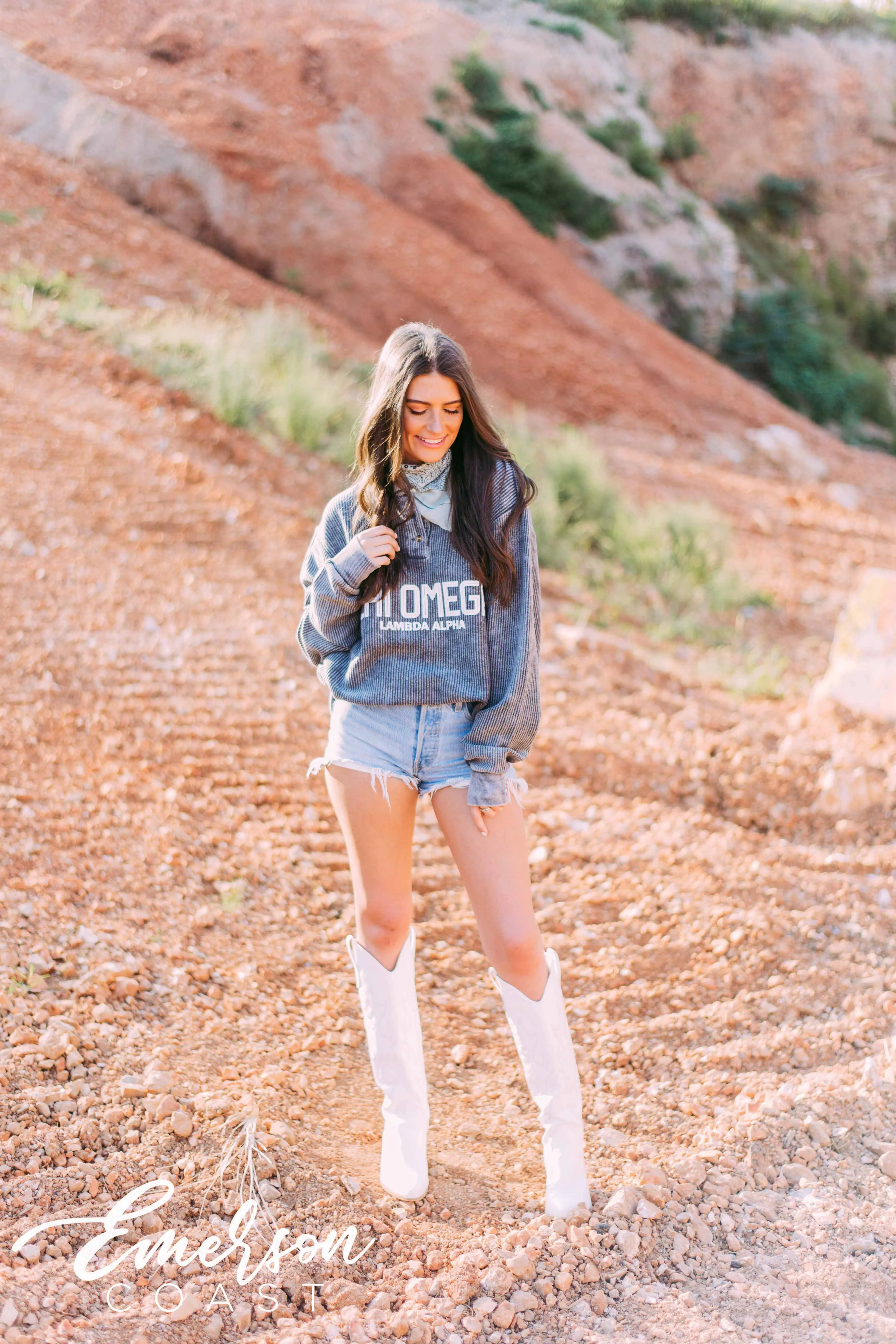 Chi Omega Charcoal Corduroy Henley