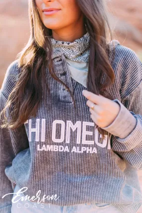 Chi Omega Charcoal Corduroy Henley