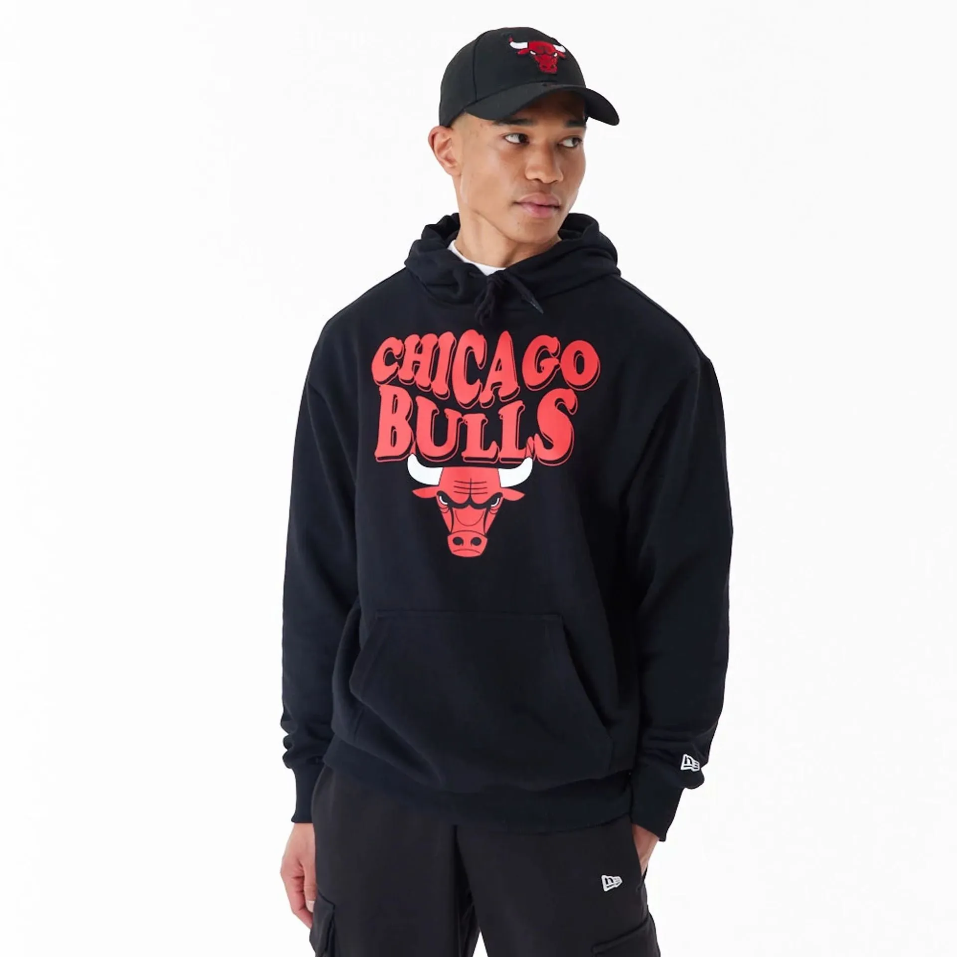 Chicago Bulls NBA Script Black Oversized Pullover Hoodie