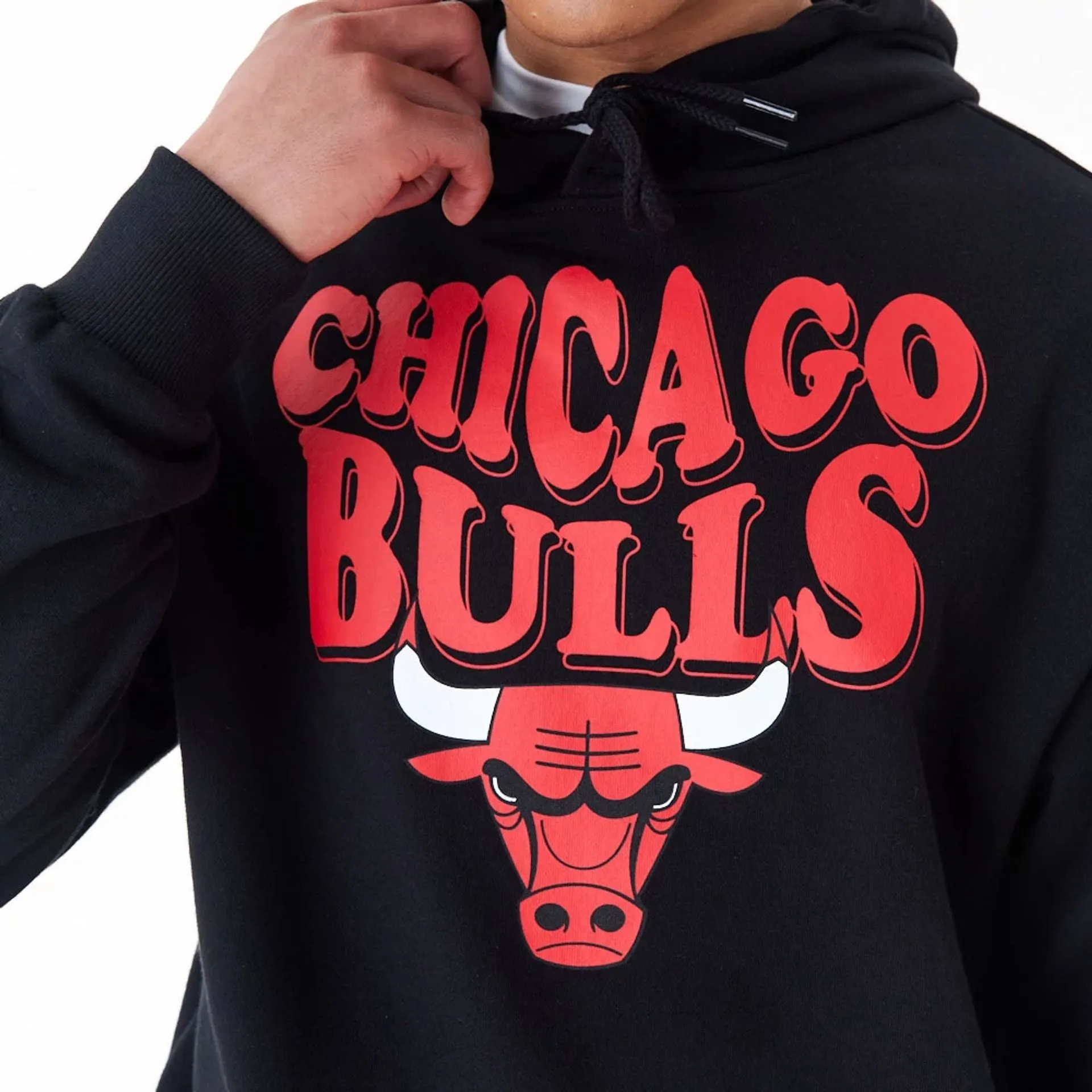 Chicago Bulls NBA Script Black Oversized Pullover Hoodie