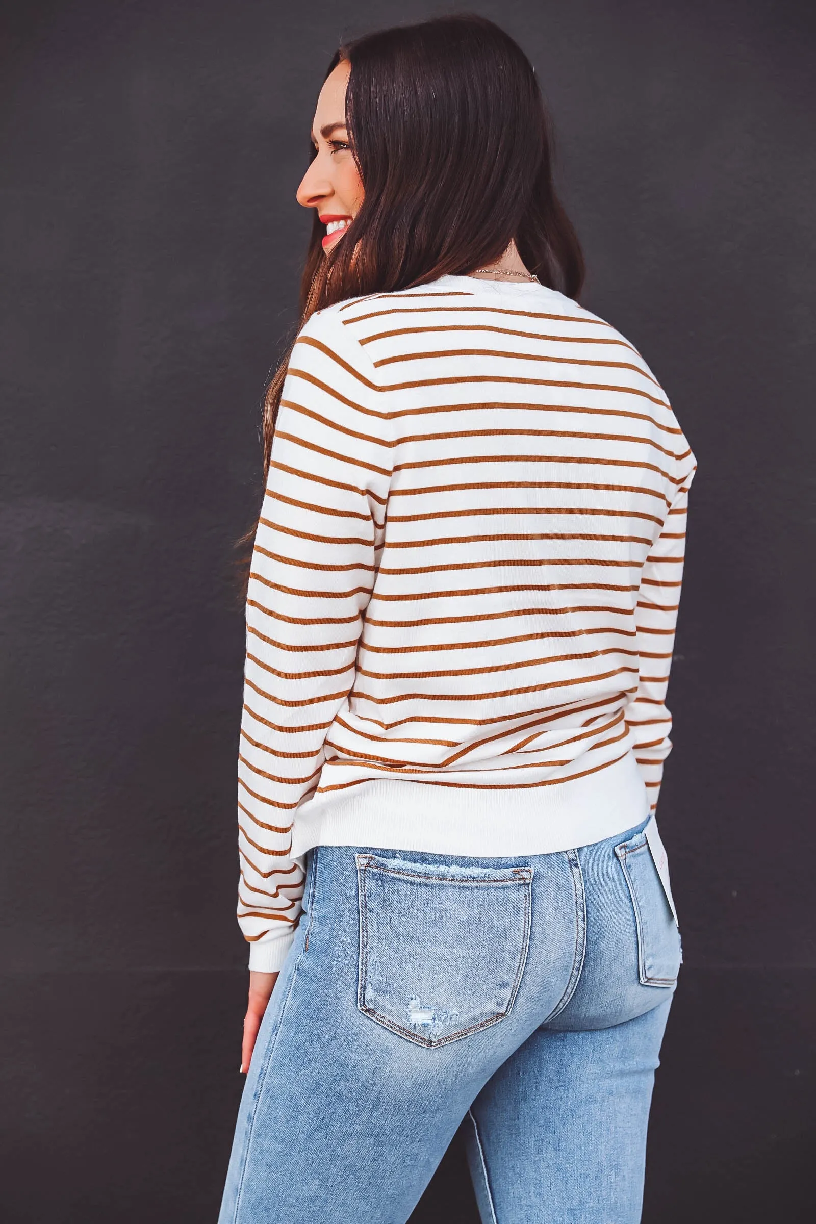 Christina Striped Sweater-White/Marigold