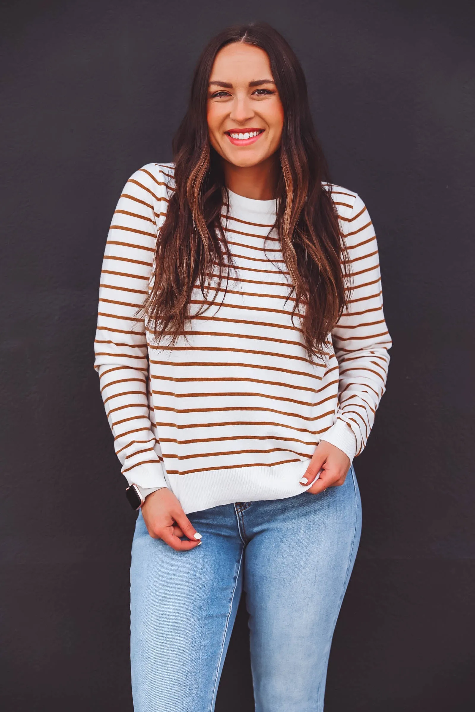 Christina Striped Sweater-White/Marigold