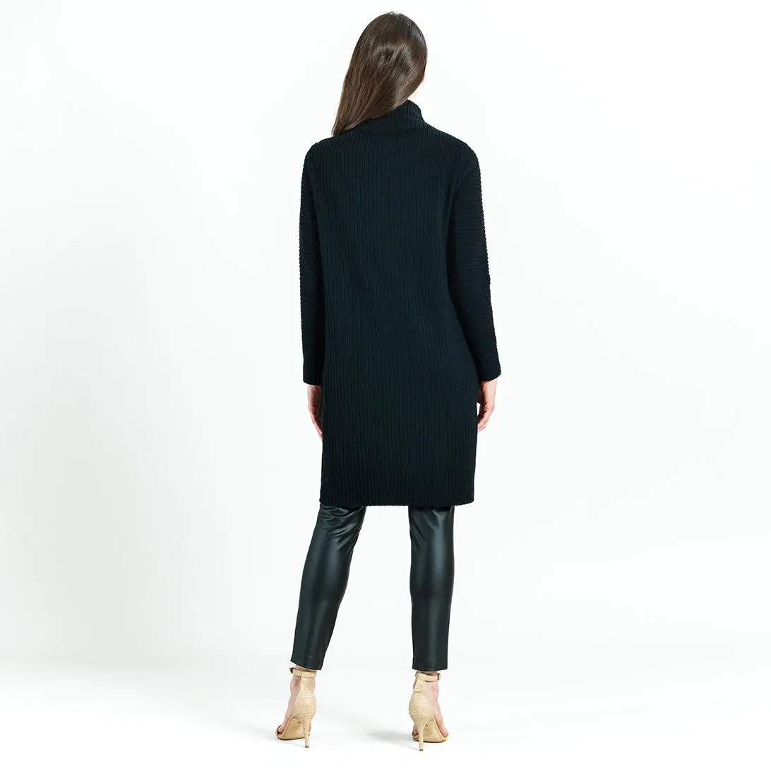 Chunky Ribbed - Tunic Pocket Sweater Dress - Black - Final Sale!