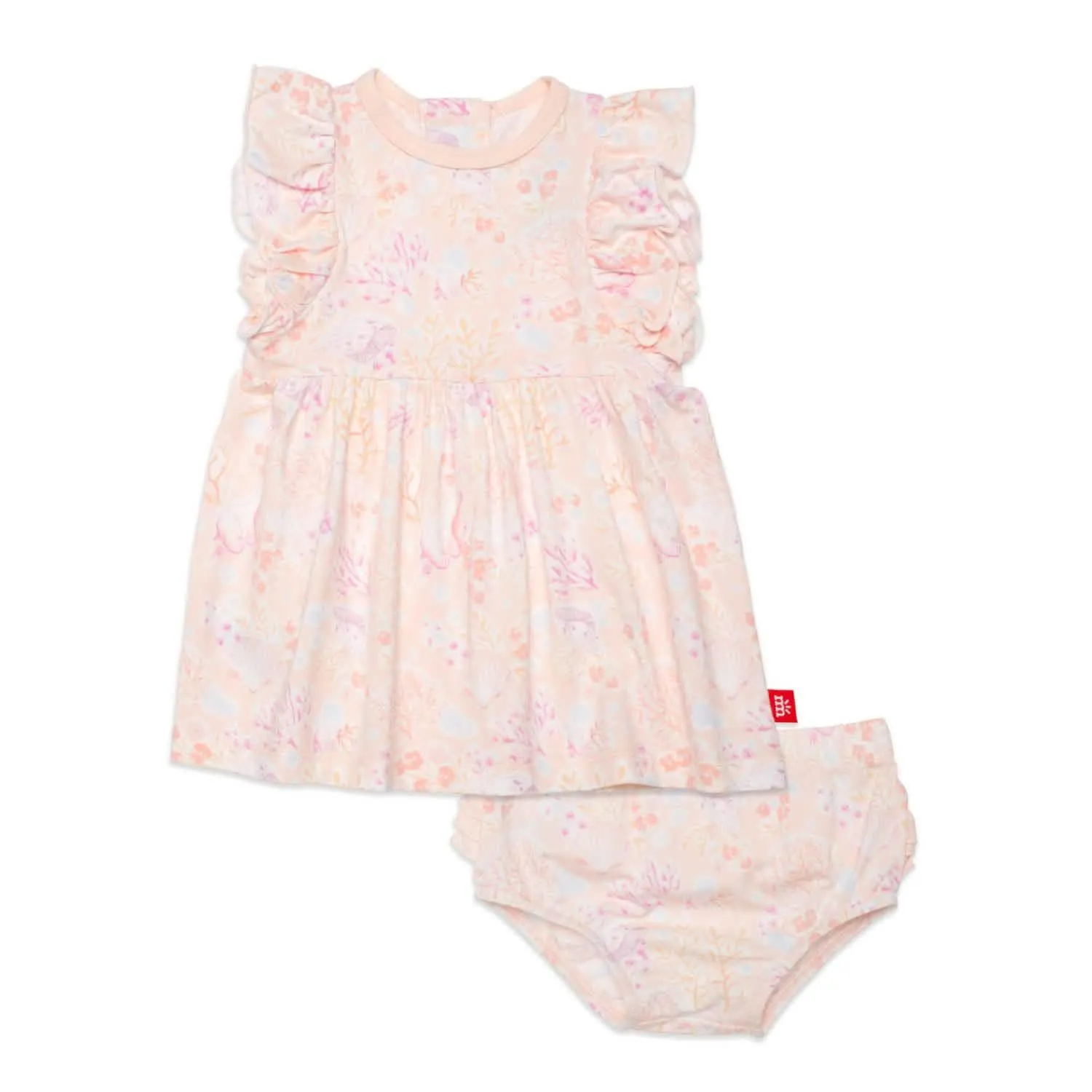 coral floral modal magnetic little baby dress   diaper cover set