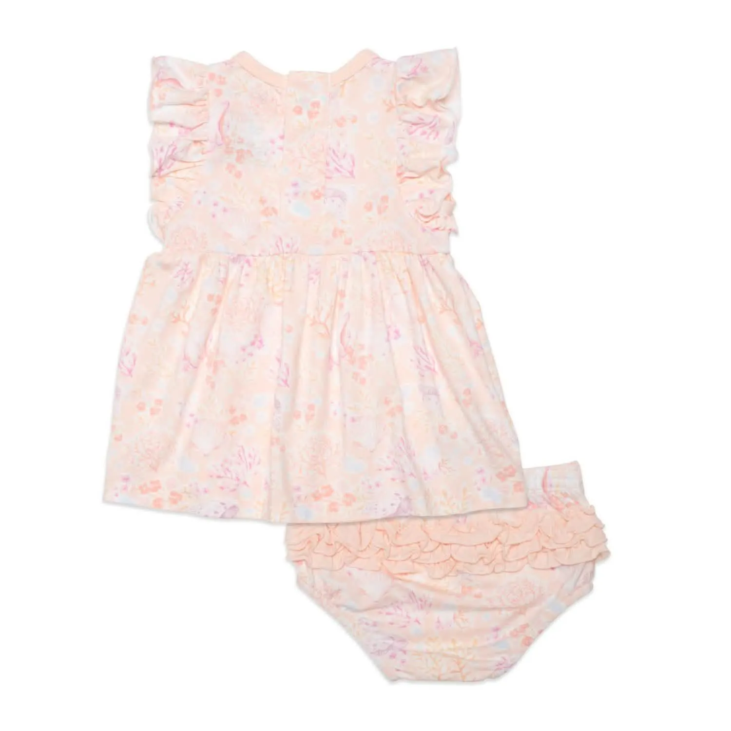 coral floral modal magnetic little baby dress   diaper cover set