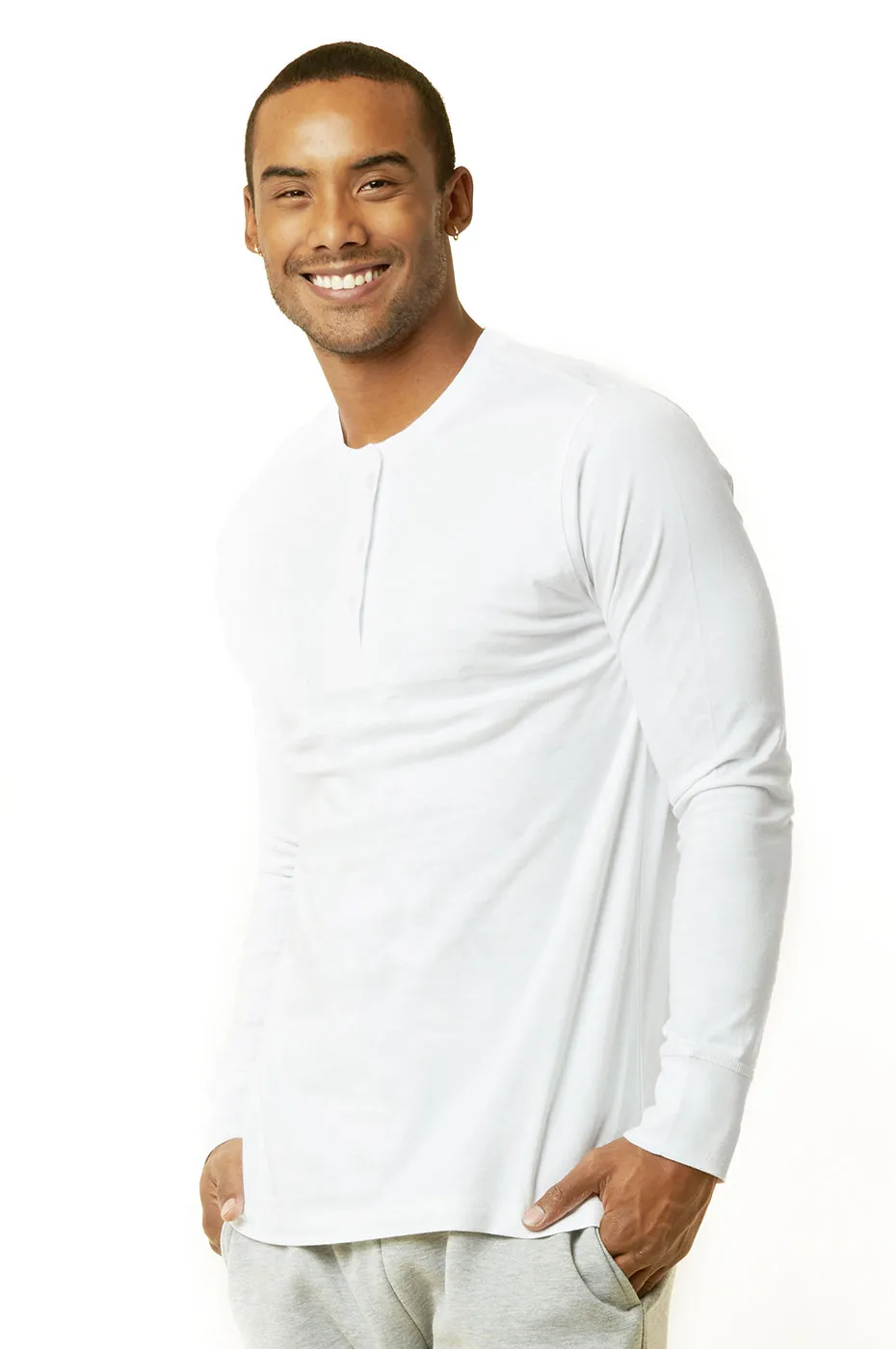 COTTONBELL MEN'S HENLEY SHIRT (MHS001C_WHITE)