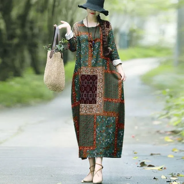 Countryside Patchwork Print Midi Dress