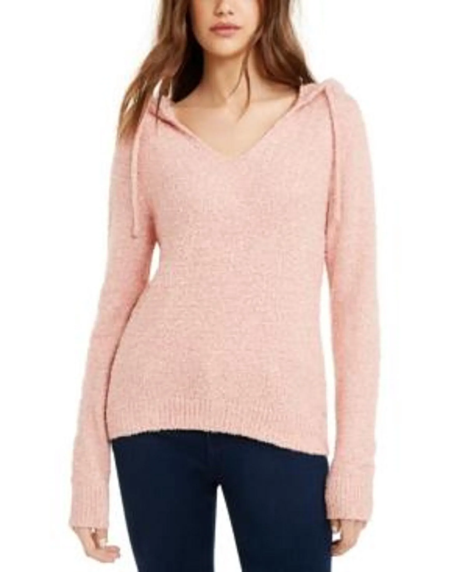 Crave Fame Juniors' Marled Fuzzy Pullover Hoodie Pink Size Medium