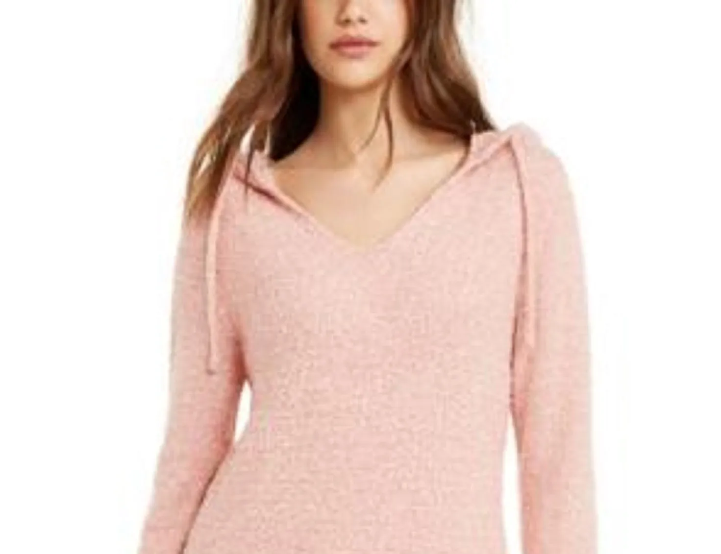 Crave Fame Juniors' Marled Fuzzy Pullover Hoodie Pink Size Medium