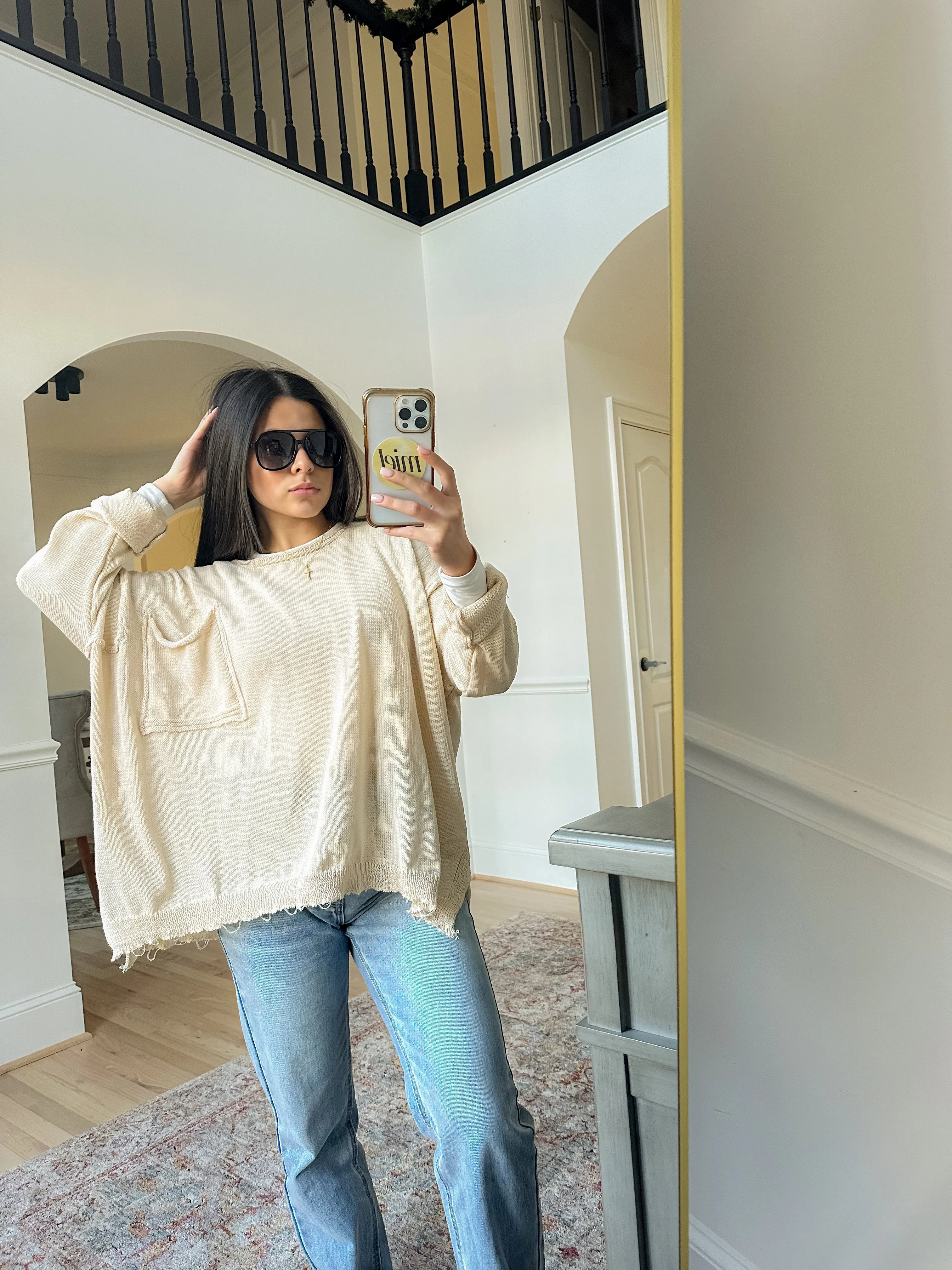 Cream Knit Pullover Top