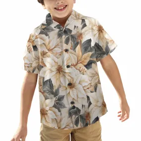 Cream Poinsettia2  Little Boys Hawaiian Shirt