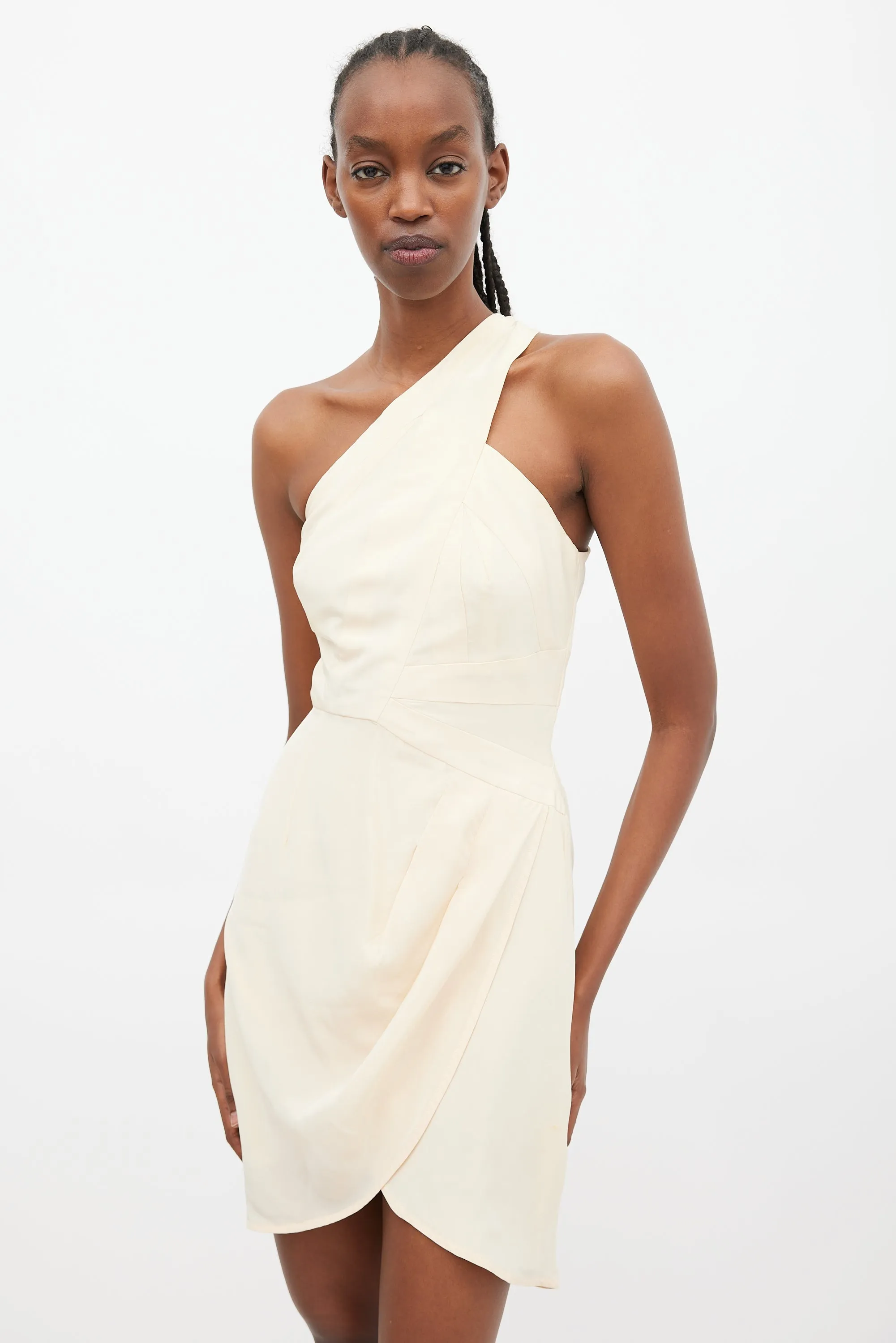 Cream Silk One Shoulder Dress