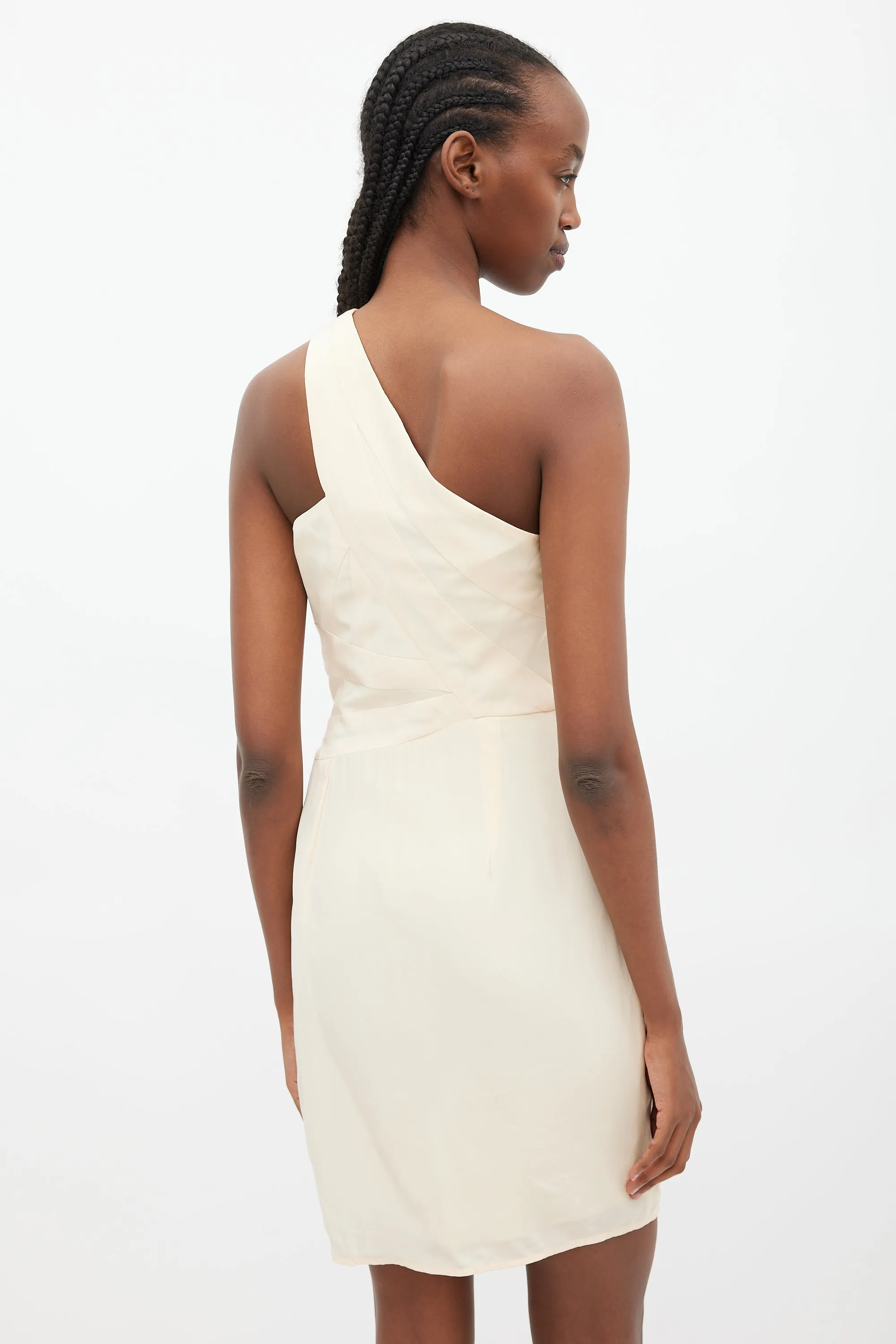 Cream Silk One Shoulder Dress