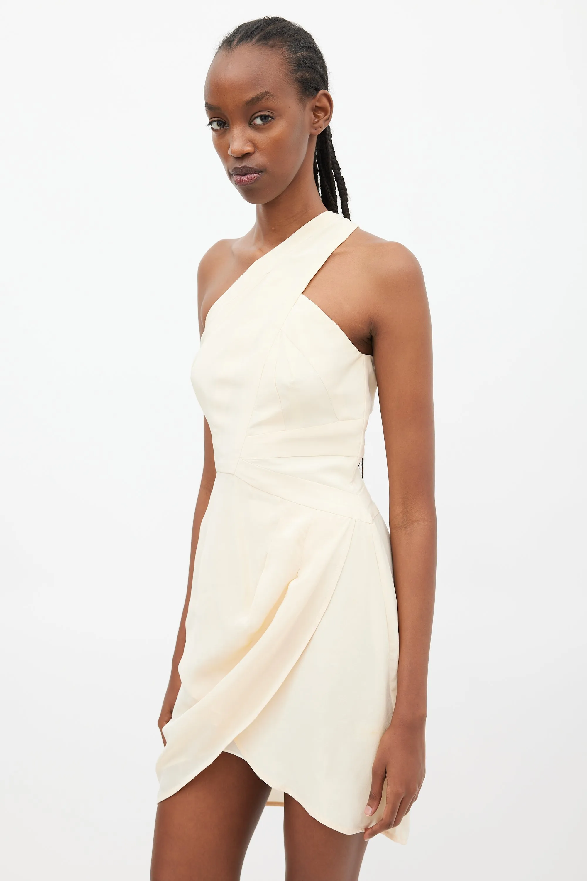 Cream Silk One Shoulder Dress