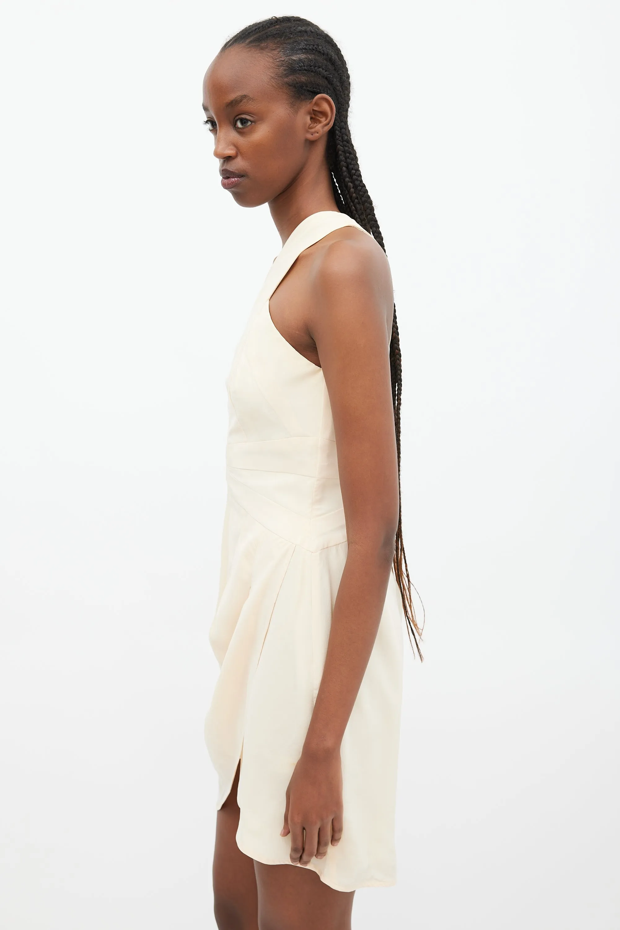 Cream Silk One Shoulder Dress