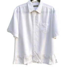 Cubavera Mens Embroidered White Cotton Linen Short Sleeve Button-Up Shirt Large