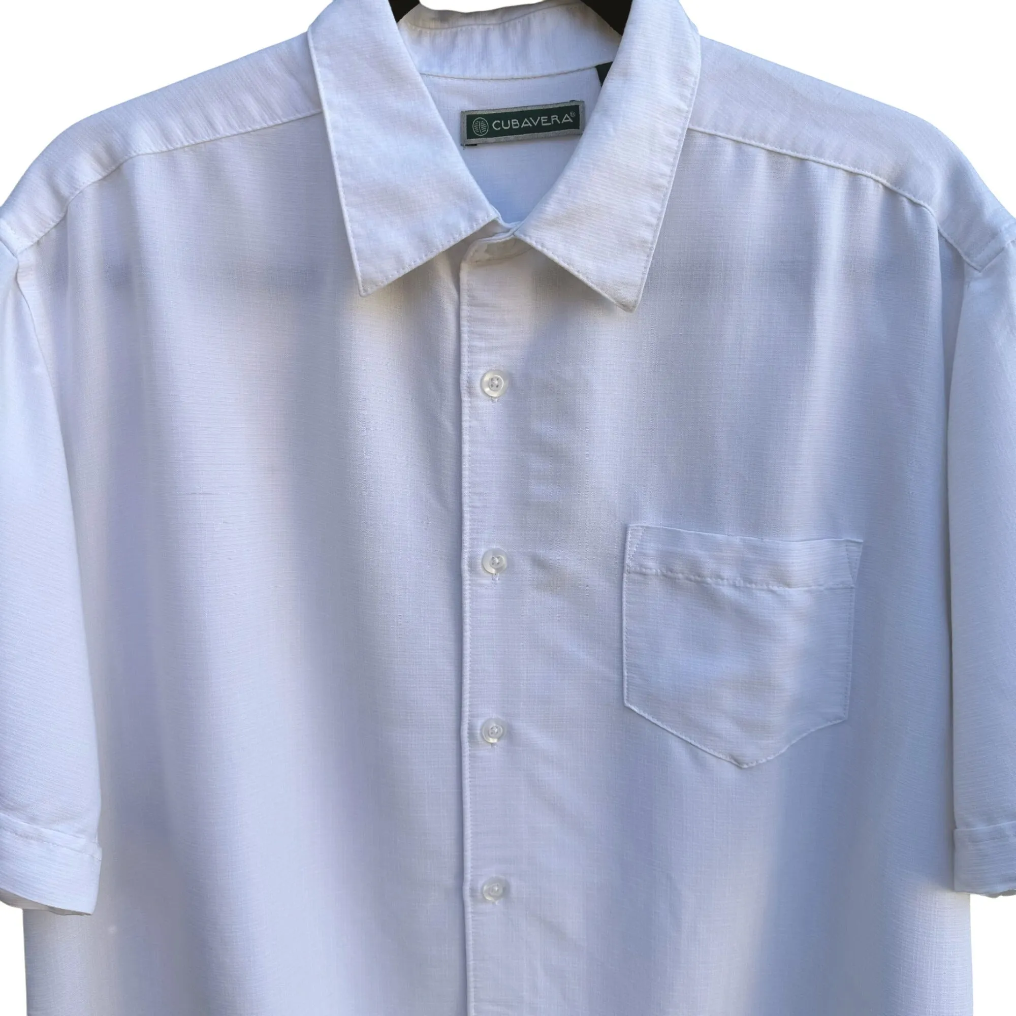 Cubavera Mens Embroidered White Cotton Linen Short Sleeve Button-Up Shirt Large