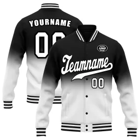 Custom Black White Fade Fashion Jacket Bomber Full-Snap Varsity Letterman Personalized Jacket FZ005-D020229-1