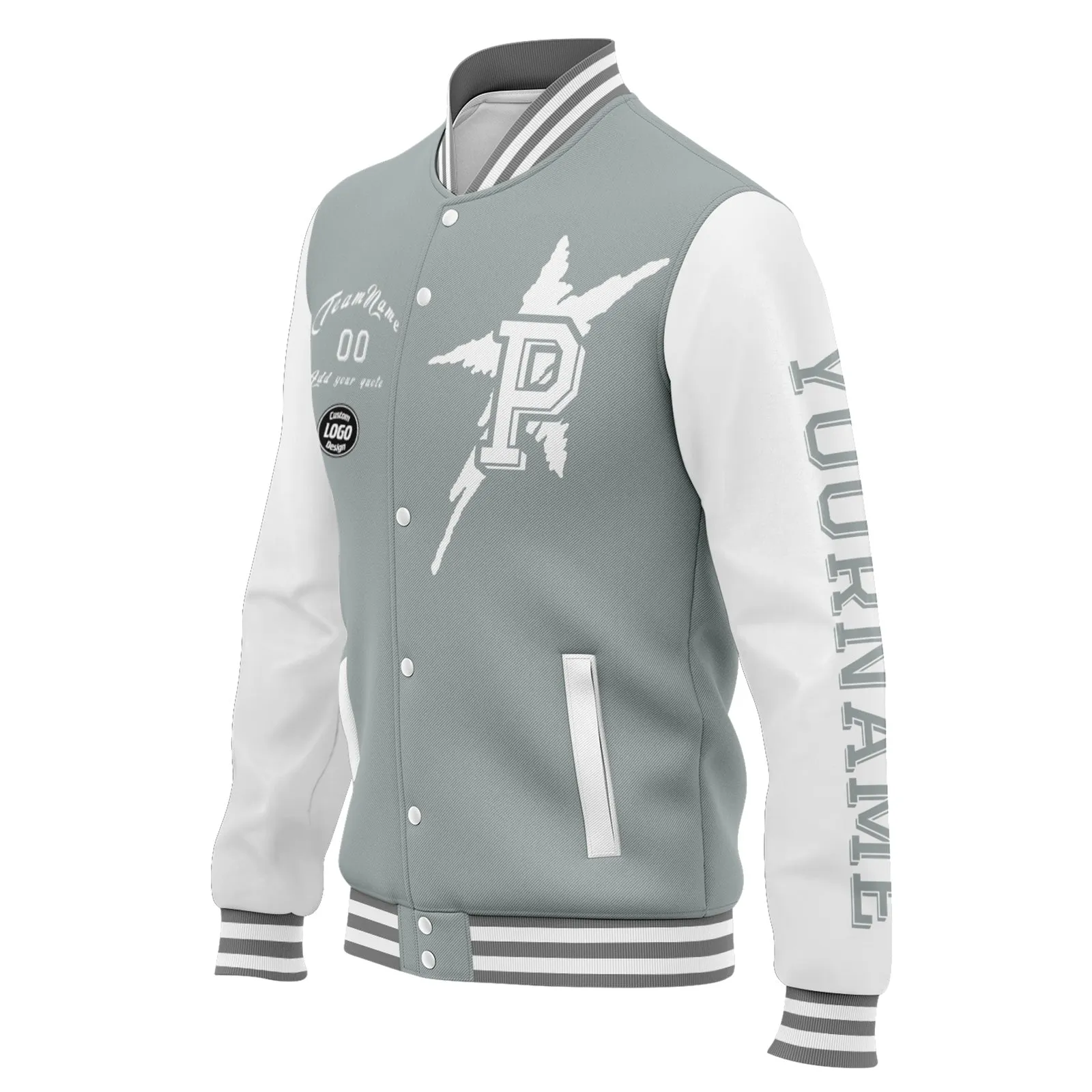 Custom Gray White Pittsburgh Jacket Bomber Full-Snap Varsity Letterman Personalized Jacket FZ005SX-D020290-30