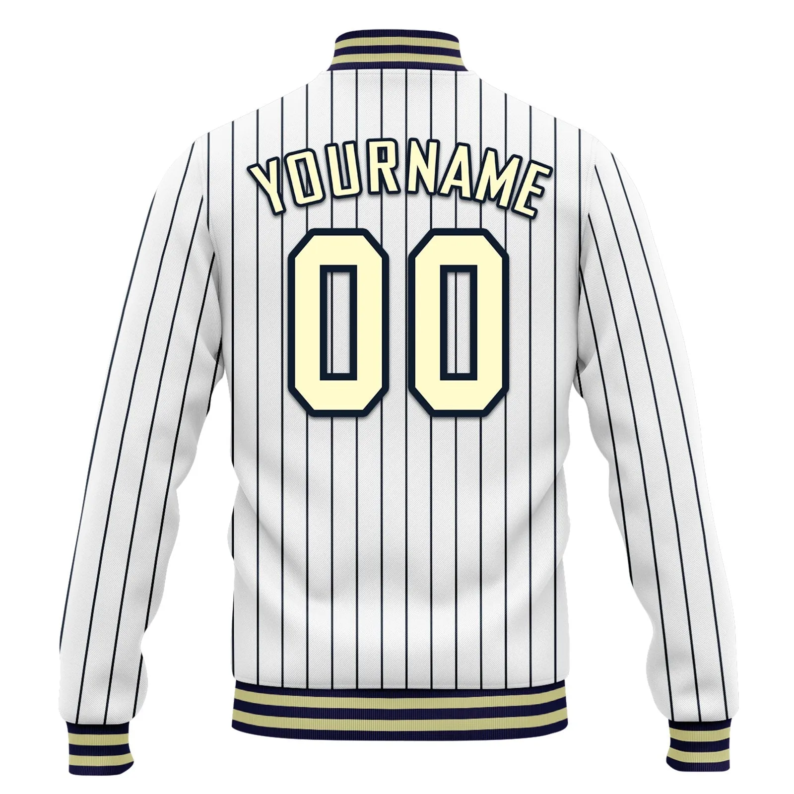 Custom White Navy Stripe Fashion Jacket Bomber Full-Snap Varsity Letterman Personalized Jacket FZ005-D020219-25