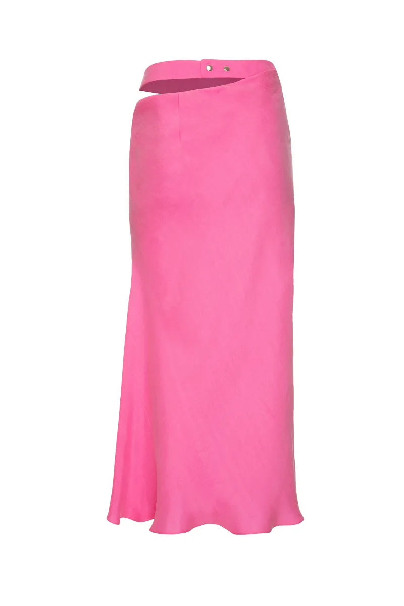 CUT-OUT HOT PINK MIDI SKIRT