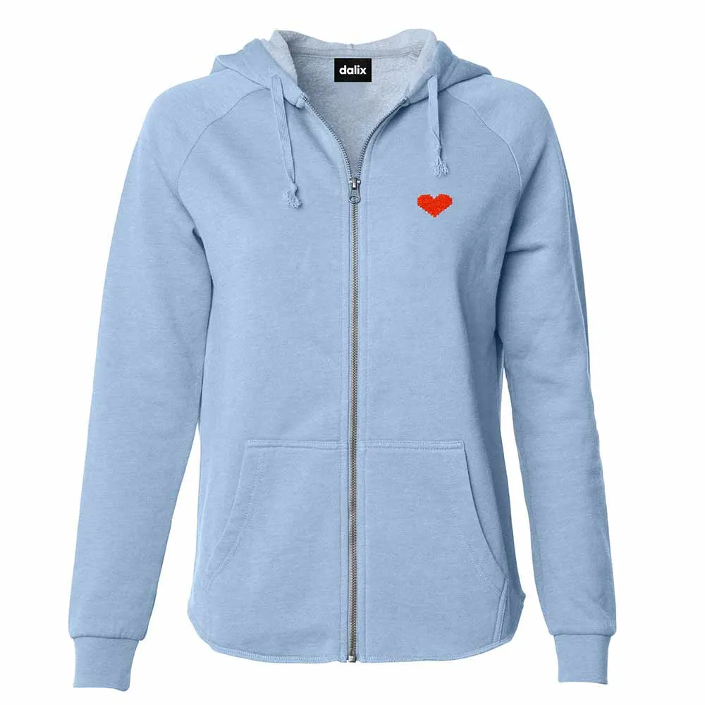 Dalix Pixel Heart Washed Zip Hoodie