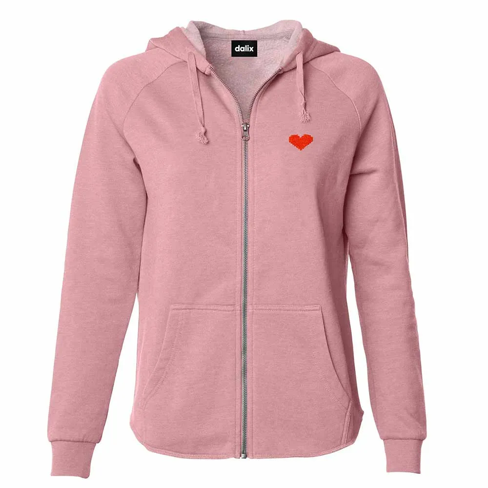 Dalix Pixel Heart Washed Zip Hoodie